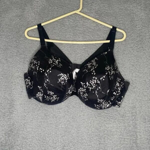 Cacique womens black floral bra charm stretch wide straps full support 44DD